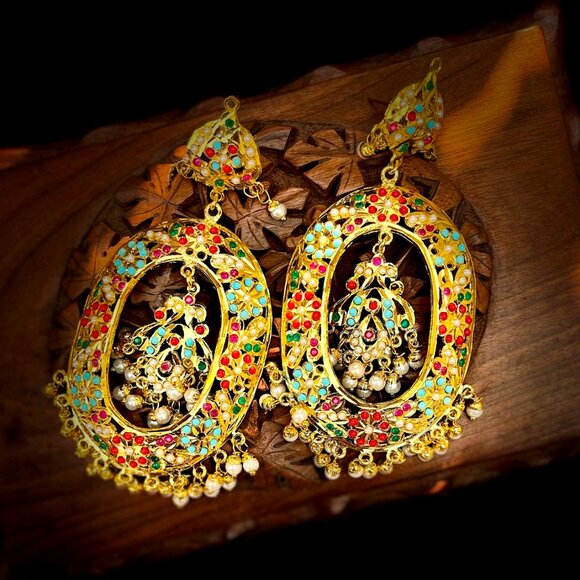 Simar, The Heavy Oval Jadau Danglers - Picture 2 of 2